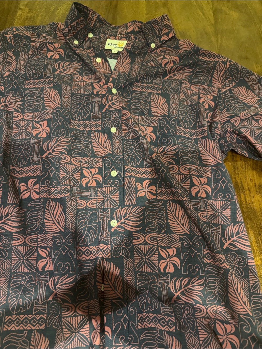 reyn spooner Navy and Pink Tropical Print Button-Down Shirt